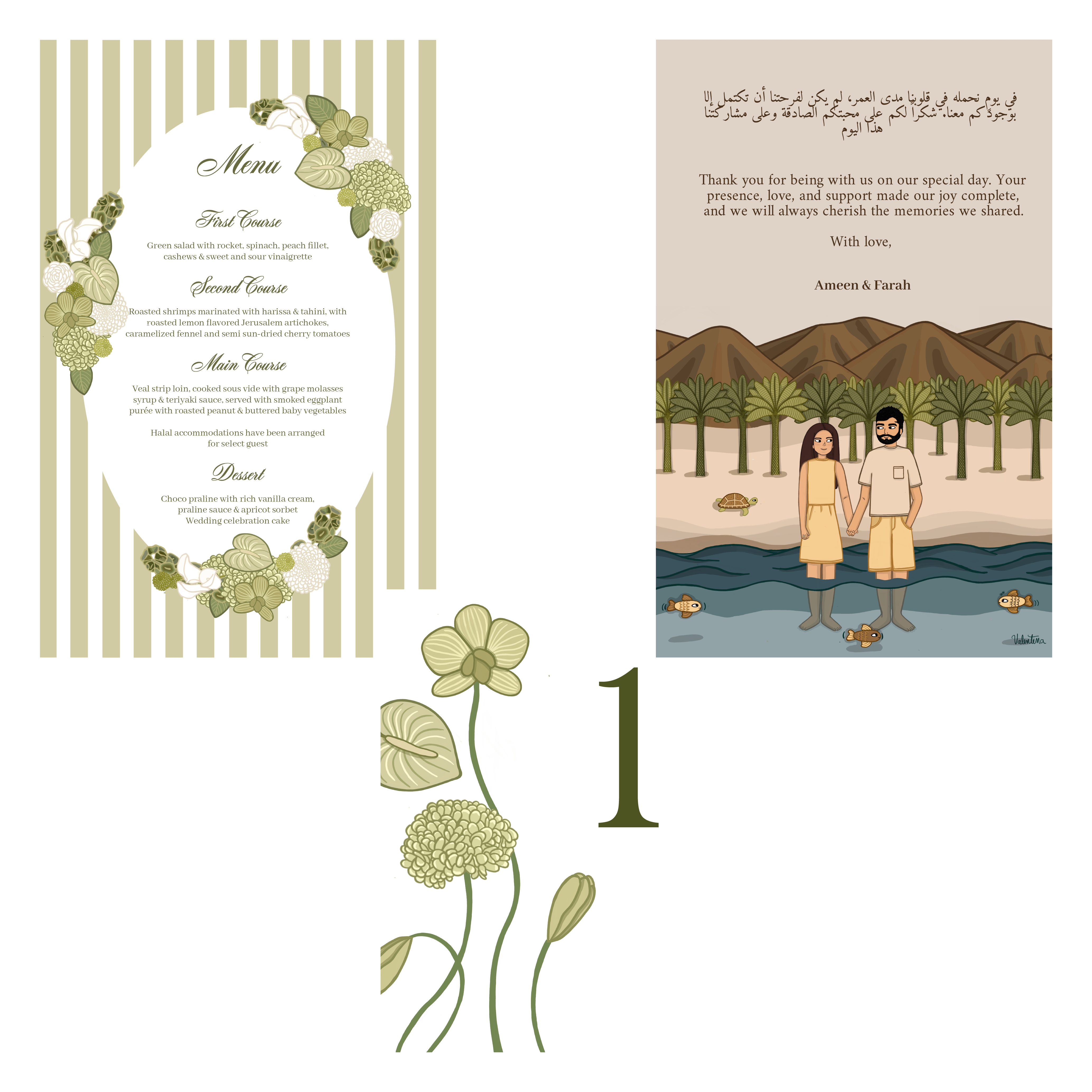 Menu, thank-you note & table number